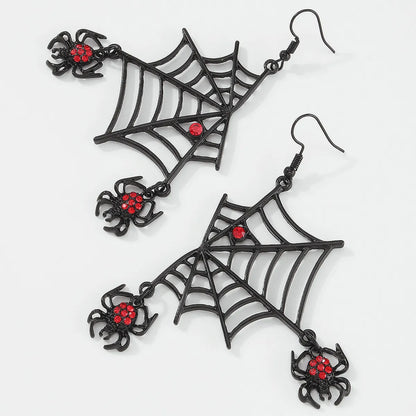 Exaggerated Earrings Necklace Set Halloween Spider Web Diamond Earring Necklace