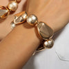 Exaggerated Elastic Gold Bracelet Handmade With Pearls And Geometric Pattern For Women