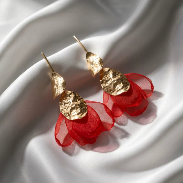 Exaggerated Electroplated Alloy Flower Earrings With Mesh Splicing And Petal Design For Women Wholesale
