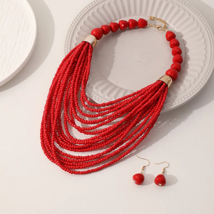 Exaggerated Ethnic Style Bohemian Circle Strawberry Arylic Seed Bead Women'S Earrings Necklace