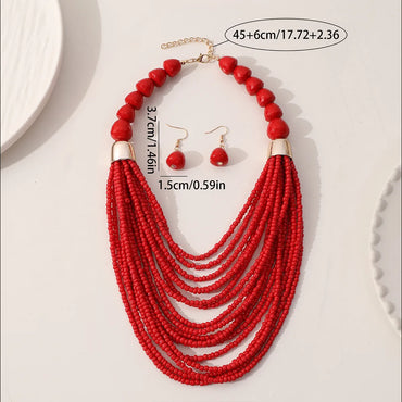 Exaggerated Ethnic Style Bohemian Circle Strawberry Arylic Seed Bead Women'S Earrings Necklace