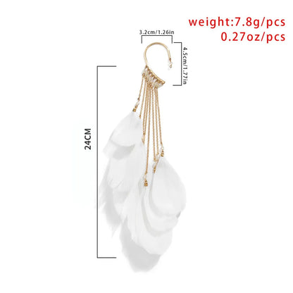 Exaggerated Ethnic Style Feather Alloy Tassel Plating Women'S Earrings