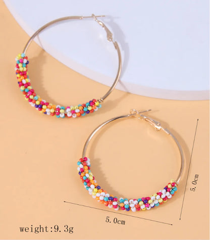 Exaggerated Ethnic Style Streetwear Circle Alloy Seed Bead Women's Hoop Earrings