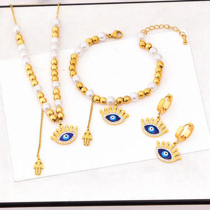 304 Stainless Steel 18K Gold Plated Exaggerated Plating Inlay Eye Artificial Pearls Rhinestones Bracelets Earrings Necklace