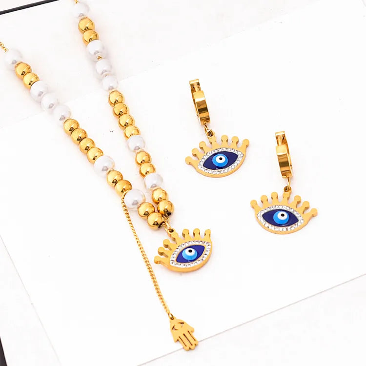 304 Stainless Steel 18K Gold Plated Exaggerated Plating Inlay Eye Artificial Pearls Rhinestones Bracelets Earrings Necklace