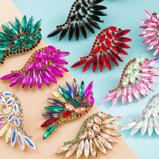 Exaggerated Fan-shaped Bohemian Wings Colorful Rhinestone Earrings