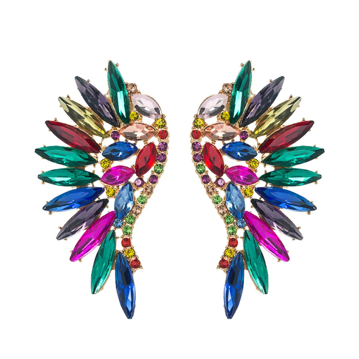 Exaggerated Fan-shaped Bohemian Wings Colorful Rhinestone Earrings