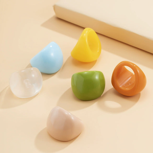Exaggerated Fashion Candy Color Acrylic Geometric Ring Jewelry For Women