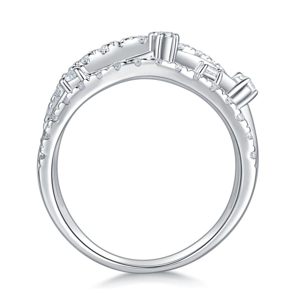 Exaggerated Fashion Geometric S925 Silver Moissanite Ring Set With Diamonds For Women