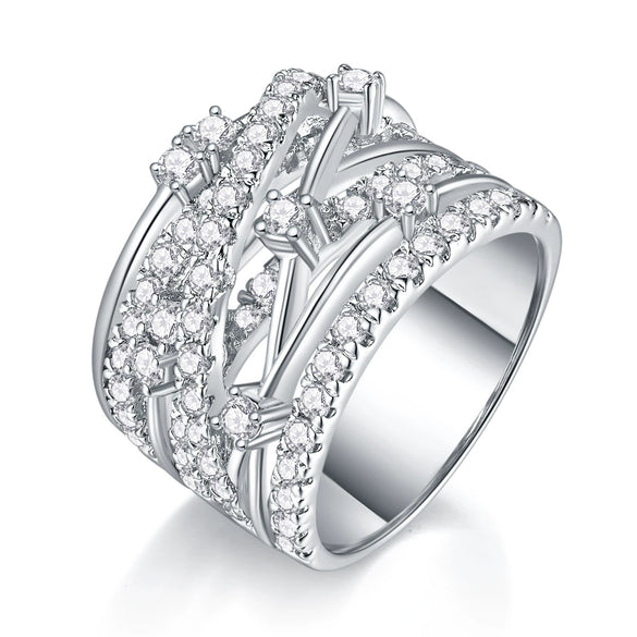 Exaggerated Fashion Geometric S925 Silver Moissanite Ring Set With Diamonds For Women