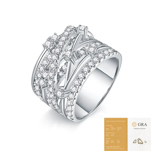 Exaggerated Fashion Geometric S925 Silver Moissanite Ring Set With Diamonds For Women