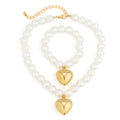 Exaggerated Fashion Heart Shape CCB Artificial Pearl Beaded Plating Women'S Bracelets Necklace