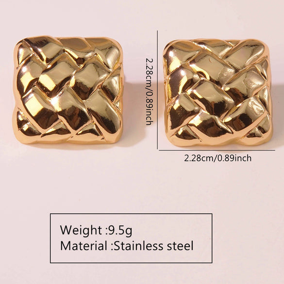 Exaggerated Fishtail Rhombus Pleated Ginkgo Brushed Stainless Steel Earrings Plated With Real Gold