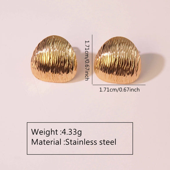 Exaggerated Fishtail Rhombus Pleated Ginkgo Brushed Stainless Steel Earrings Plated With Real Gold