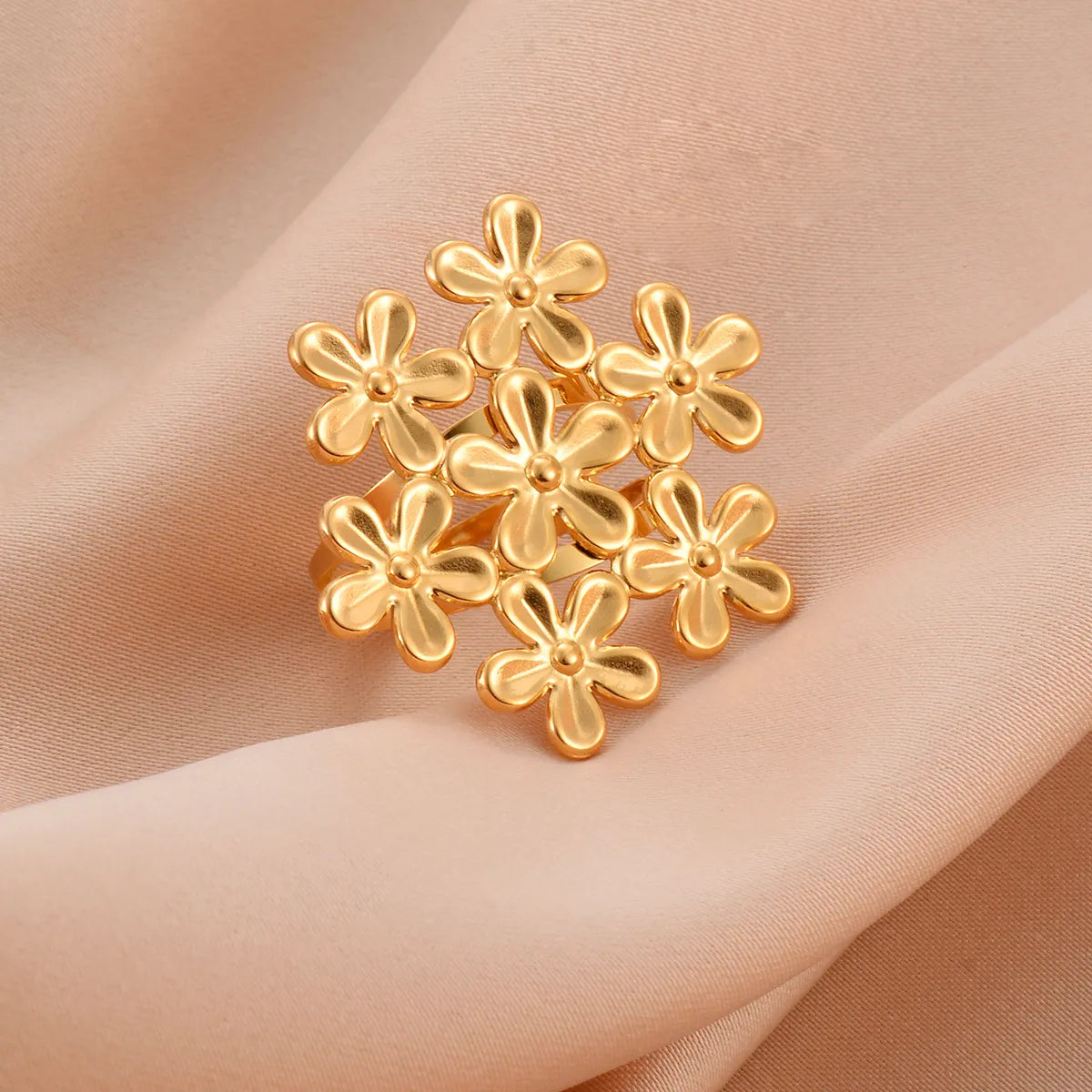 Exaggerated Flower Stainless Steel Plating Open Rings