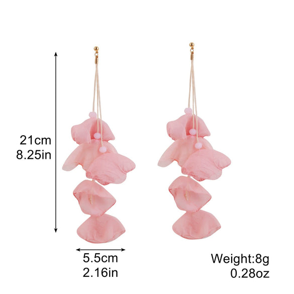 Exaggerated Flower Tassel Fabric Handmade Earrings Sweet Style