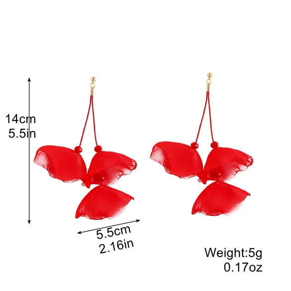 Exaggerated Flower Tassel Fabric Handmade Earrings Sweet Style
