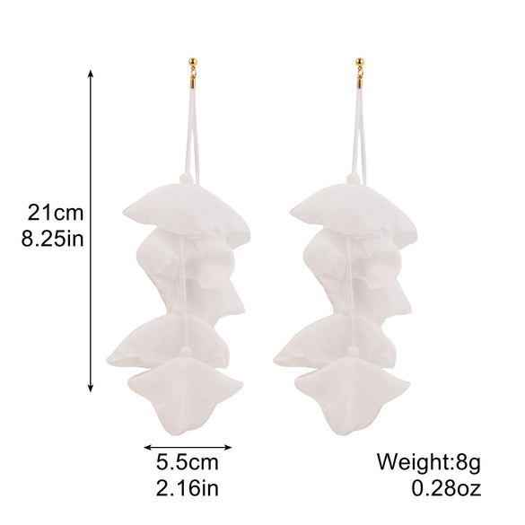 Exaggerated Flower Tassel Fabric Handmade Earrings Sweet Style