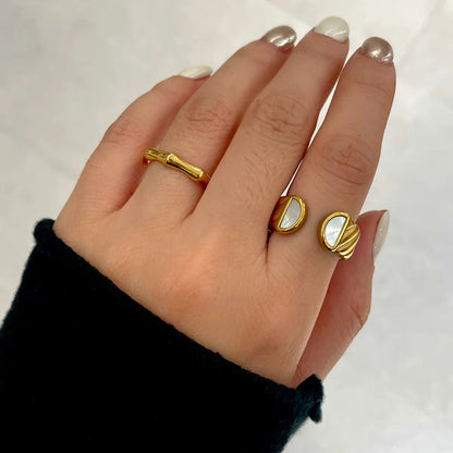 Exaggerated French Style Color Block 304 Stainless Steel 18K Gold Plated Shell Rings In Bulk