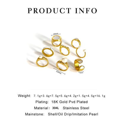 Exaggerated French Style Color Block 304 Stainless Steel 18K Gold Plated Shell Rings In Bulk