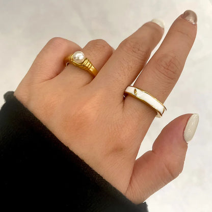 Exaggerated French Style Color Block 304 Stainless Steel 18K Gold Plated Shell Rings In Bulk