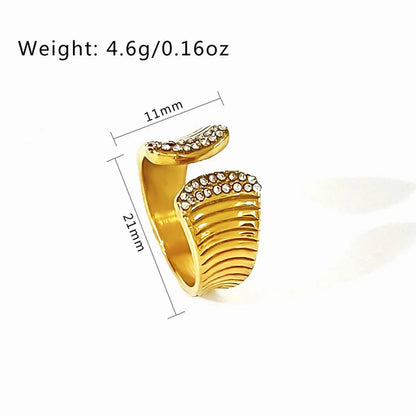 Wholesale Jewelry Exaggerated French Style Solid Color Stainless Steel Rhinestones 18K Gold Plated Plating Inlay Open Rings