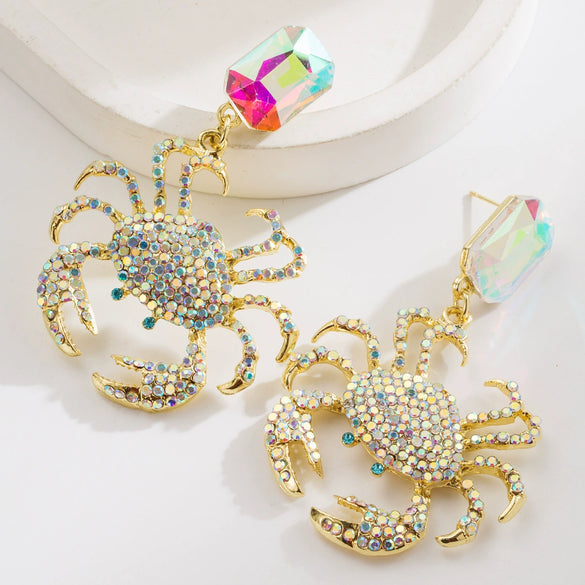 Exaggerated Geometric Alloy Crab Earrings Set With Diamonds For Women