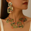 Exaggerated Geometric Alloy Earrings And Necklace For Women Electroplated With Square Spiral Vortex Pattern