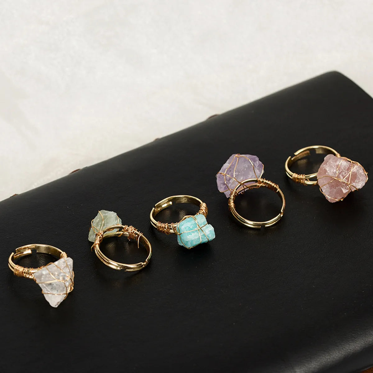 Exaggerated Geometric Alloy Gem Natural Stone Unisex Open Ring 1 Piece