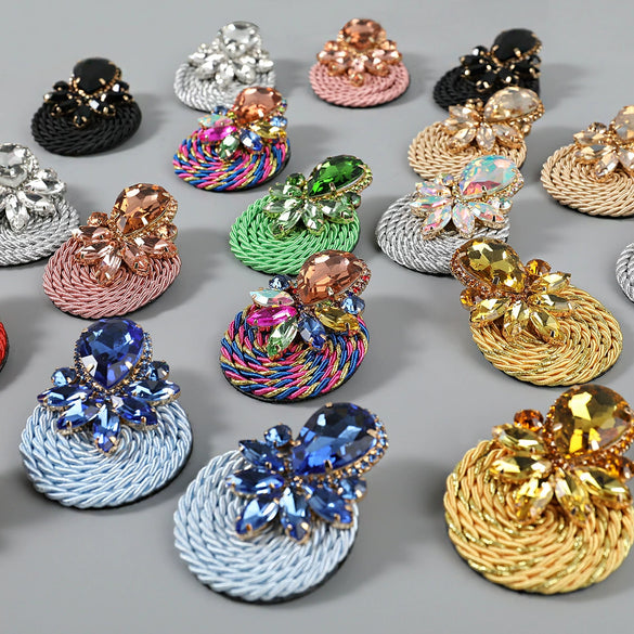 Exaggerated Geometric Alloy Glass Diamondencrusted Round Earrings For Women