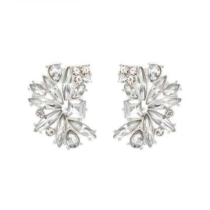 Exaggerated Geometric Fan-Shaped Transparent Rhinestone Earrings