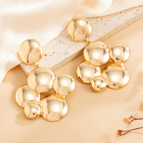 Exaggerated Geometric Hemispherical Tassel Earrings Smooth Round Alloy Design With Electroplated Finish And Steel Posts