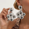 Exaggerated Geometric Hemispherical Tassel Earrings Smooth Round Alloy Design With Electroplated Finish And Steel Posts