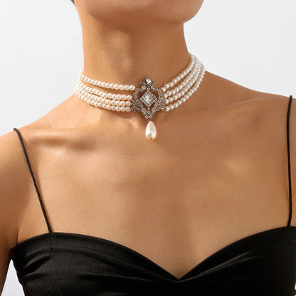 Exaggerated Geometric Imitation Pearl Alloy Beaded Rhinestones Women'S Choker