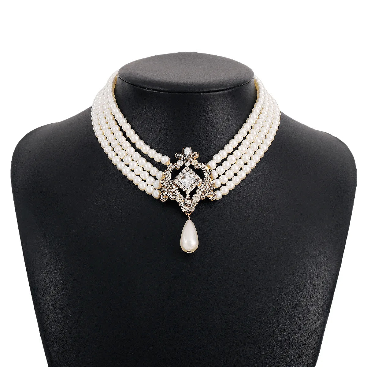 Exaggerated Geometric Imitation Pearl Alloy Beaded Rhinestones Women'S Choker