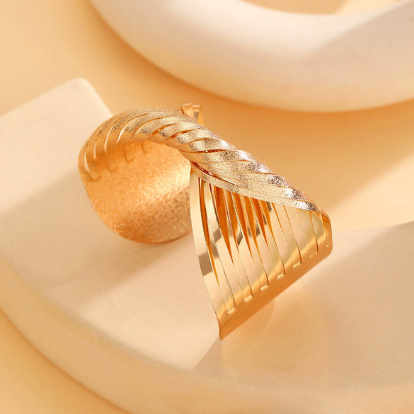 Exaggerated Geometric Iron Alloy Electroplated Cross Twisted Opening Bangle Bracelet For Women