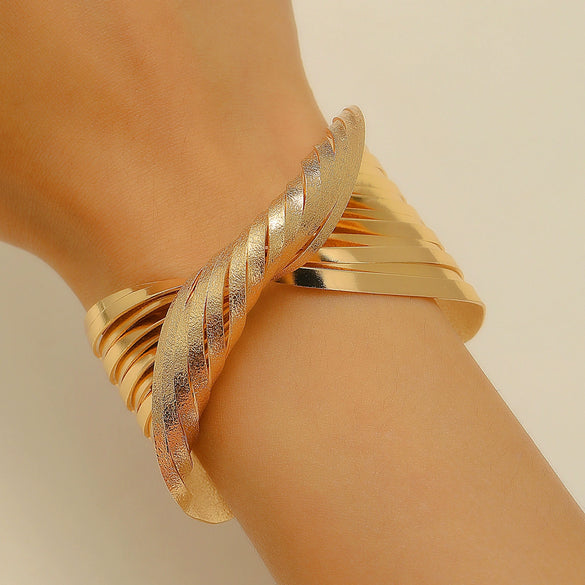 Exaggerated Geometric Iron Alloy Electroplated Cross Twisted Opening Bangle Bracelet For Women