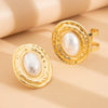 Exaggerated Geometric Oval Wide Bracelet Iron Imitation Pearl Electroplated