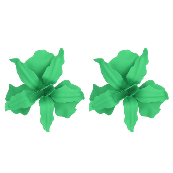 Exaggerated Geometric Pleated Baking Paint Flower Alloy Earrings For Women