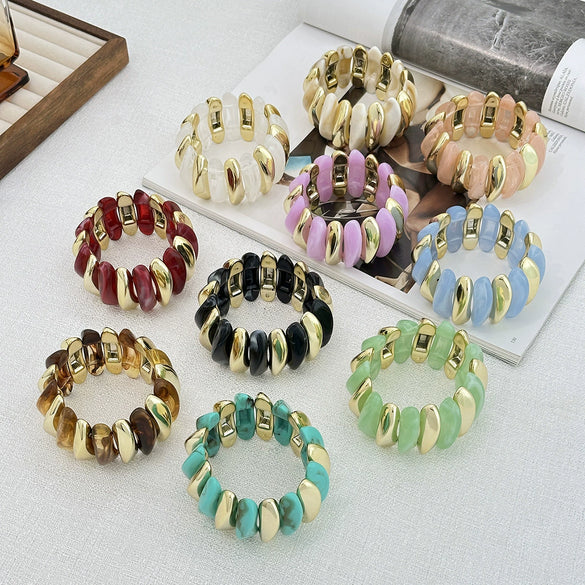 Exaggerated Geometric Resin Handmade Splicing Elastic Bracelet