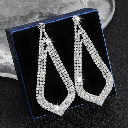 1 Pair Exaggerated Geometric Tassel Rhinestone Drop Earrings