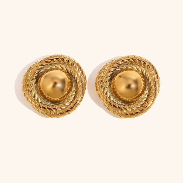 Exaggerated Geometric Round Pattern Button Stud Earrings For Women In Electroplated Stainless Steel Statement Jewelry