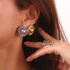 Exaggerated Geometric Round Pattern Button Stud Earrings For Women In Electroplated Stainless Steel Statement Jewelry
