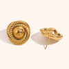 Exaggerated Geometric Round Pattern Button Stud Earrings For Women In Electroplated Stainless Steel Statement Jewelry