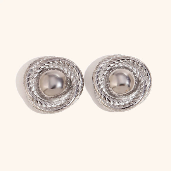 Exaggerated Geometric Round Pattern Button Stud Earrings For Women In Electroplated Stainless Steel Statement Jewelry