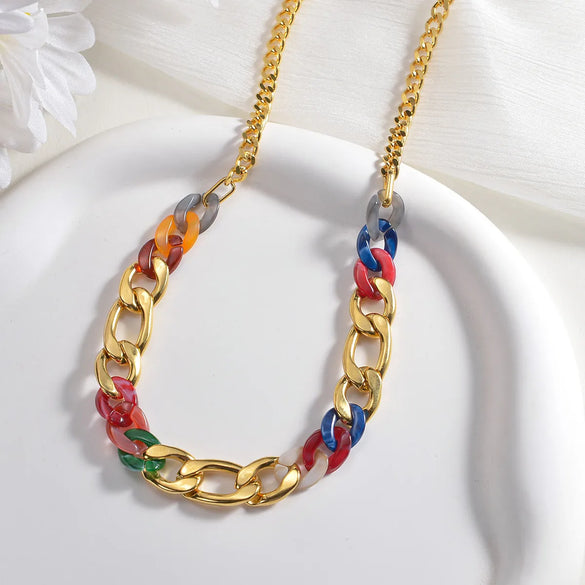 Exaggerated Geometric Stainless Steel Arylic Wholesale Necklace