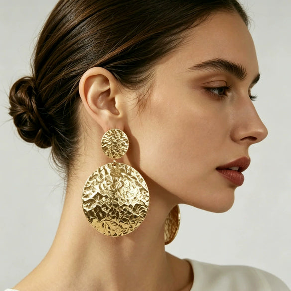 Exaggerated Geometric Statement Earrings In Iron Alloy With Metallic Electroplated Finish And Stainless Steel Posts