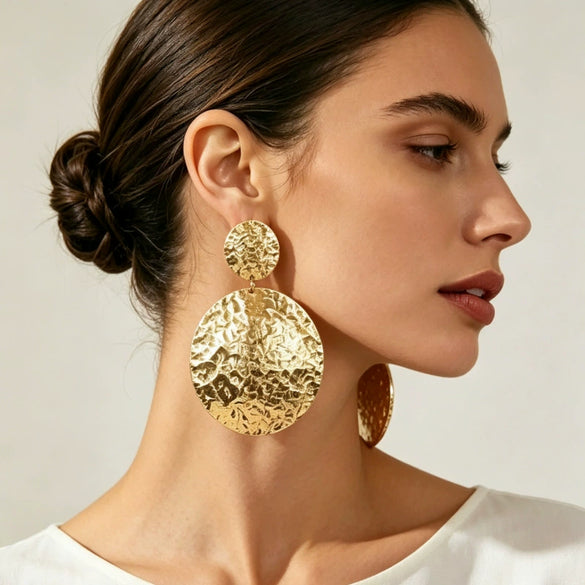 Exaggerated Geometric Statement Earrings In Iron Alloy With Metallic Electroplated Finish And Stainless Steel Posts