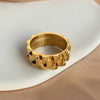 Exaggerated Geometric Thick Band Ring In Stainless Steel With Electroplated Gold Finish Unisex Statement Jewelry
