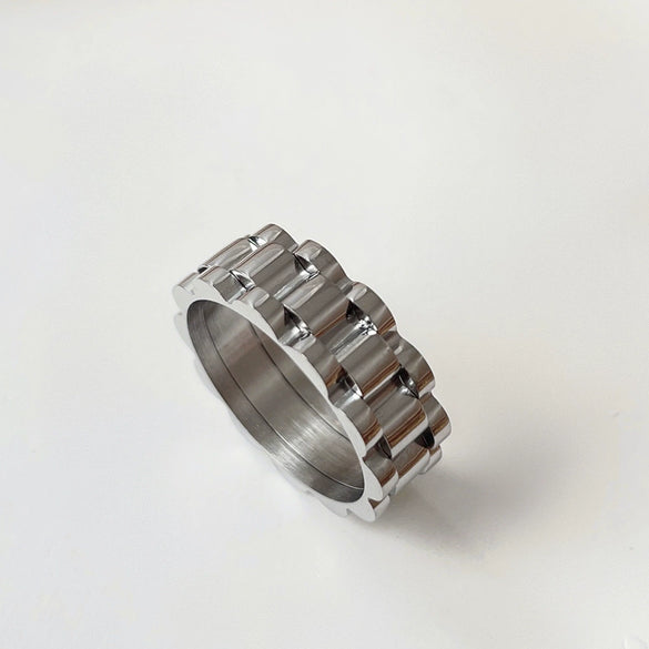 Exaggerated Geometric Thick Band Ring In Stainless Steel With Electroplated Gold Finish Unisex Statement Jewelry